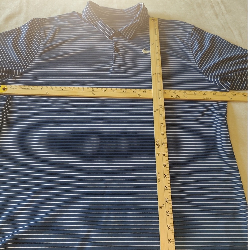 Nike Dri-FIT Mens Striped Golf Polo Shirt Navy Blue White Large Short Sleeve